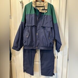 Gore-Tex Tourney Men’s 2-piece Navy and Green Golf Jacket and Pants, Size Large